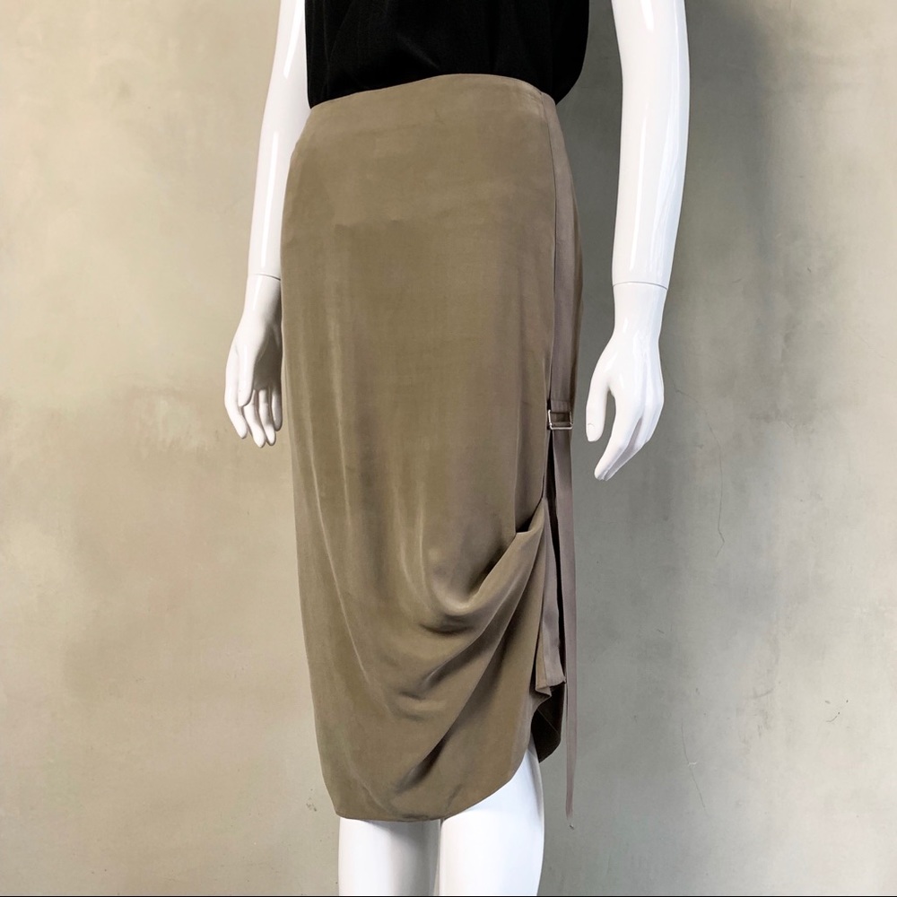 Army Green Pencil Skirt w/ Cinched Side Detail - Picture 3 of 8